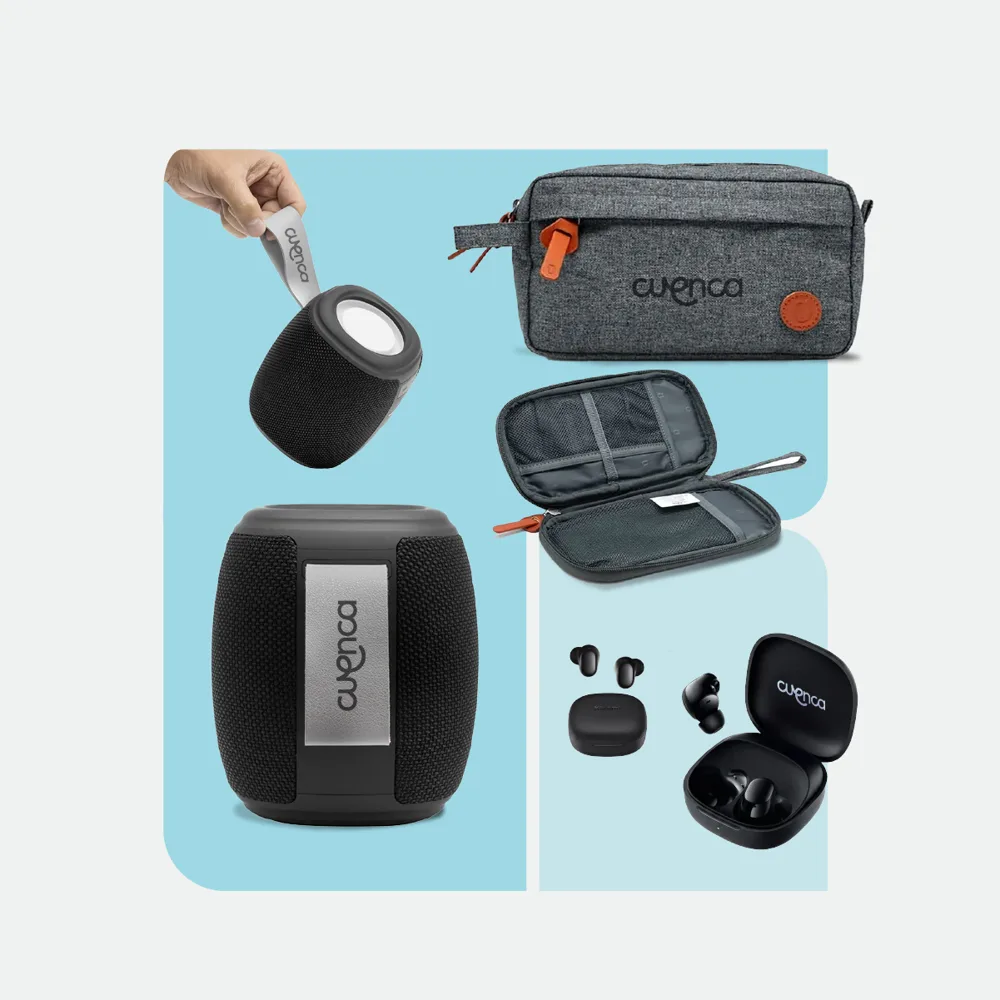 Kit Conectados Esencial: parlante, auriculares y estuche portacables