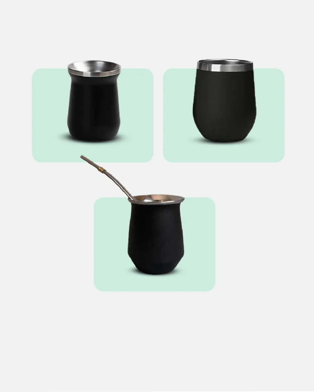 Mates metálicos en negro mate, con y sin bombilla