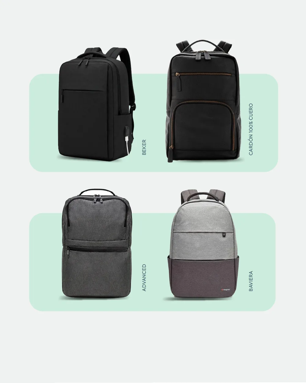 Mochilas Beker, Cardón de cuero, Advanced y Baviera